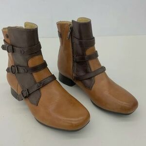 Bussola Italian 'Lausanne' Two-Tone Toffee Chocolate Leather Boots Womens 8.5